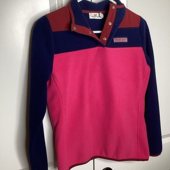 Ladies Vineyard Vines 1/4 Snap Fleece‎ Shep XXS Pink Maroon Navy - Picture 2 of 9